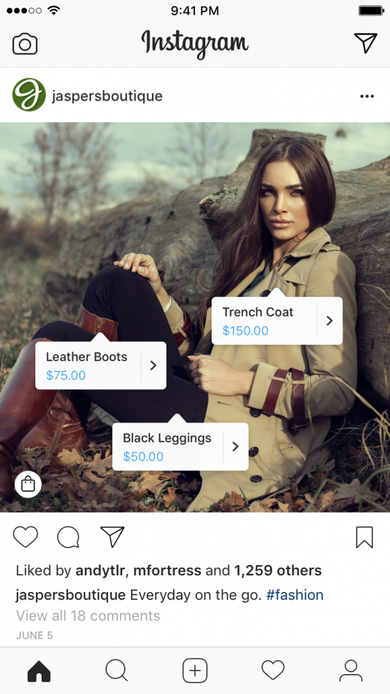 Perfil comercial Instagram - Print de um post feito a partir do recurso "Compras no Instagram"